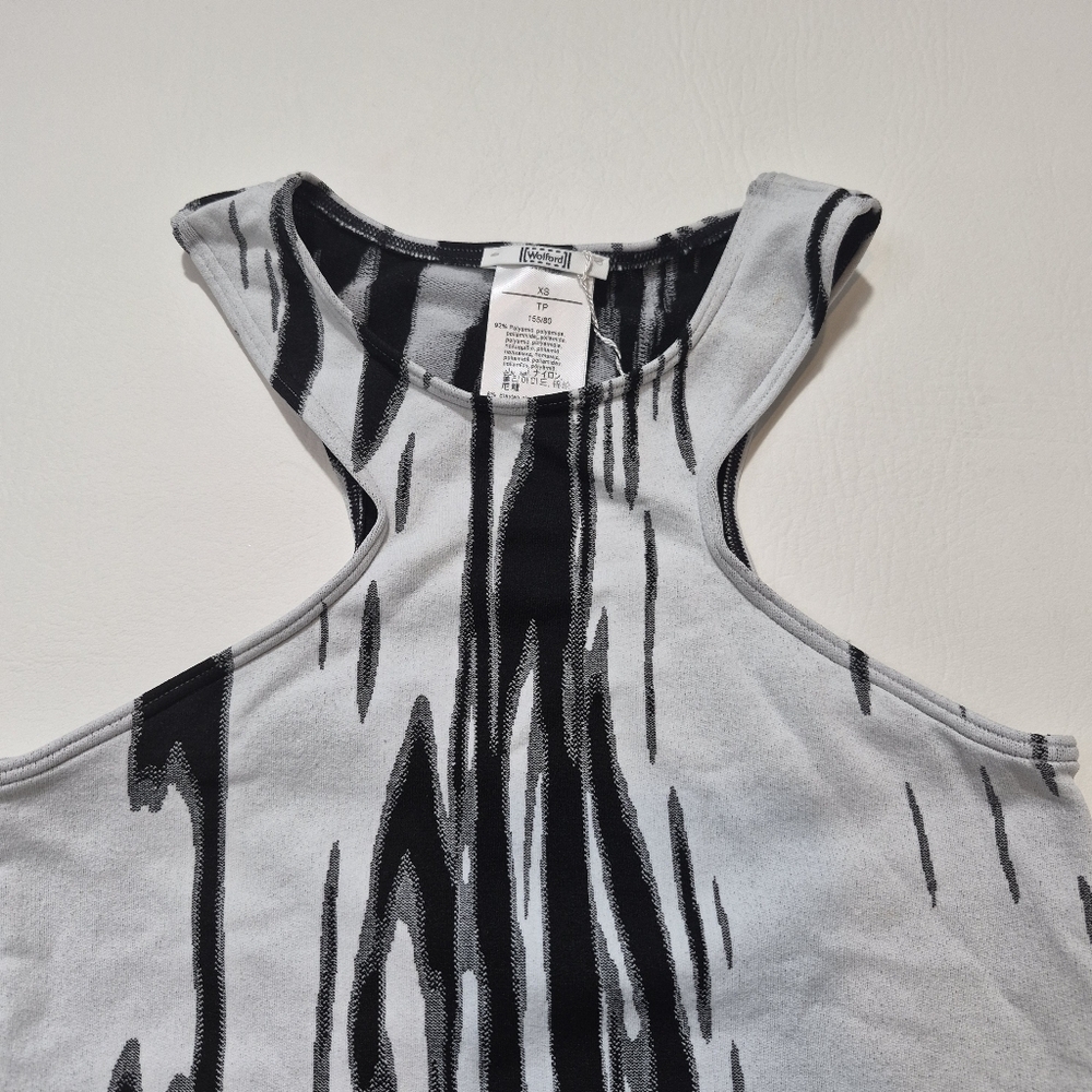Wolford Bodysuit Paintbrush Print White Black Racerback Womens Size XS NWT - Picture 4 of 11